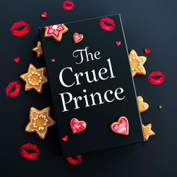 A striking young adult-themed book cover inspired by the aesthetic of 'The Cruel Prince', featuring a deep black background that exudes sophistication