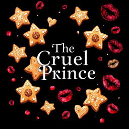 A striking young adult-themed book cover inspired by the aesthetic of 'The Cruel Prince', featuring a deep black background that exudes sophistication