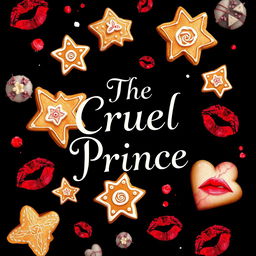A striking young adult-themed book cover inspired by the aesthetic of 'The Cruel Prince', featuring a deep black background that exudes sophistication