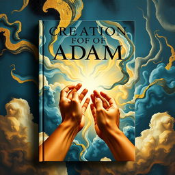 A visually striking book cover inspired by the 'Creation of Adam', showcasing a modern reinterpretation of the famous scene
