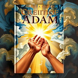 A visually striking book cover inspired by the 'Creation of Adam', showcasing a modern reinterpretation of the famous scene