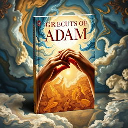 A visually striking book cover inspired by the 'Creation of Adam', showcasing a modern reinterpretation of the famous scene