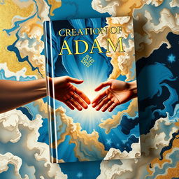 A visually striking book cover inspired by the 'Creation of Adam', showcasing a modern reinterpretation of the famous scene