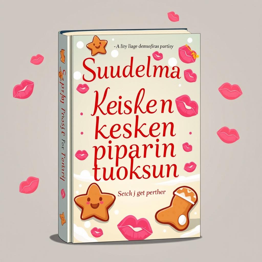 A whimsical cartoon-style book cover for the title 'Suudelma kesken piparin tuoksun' (A Kiss Between the Smell of Christmas Cookies), featuring a vibrant, enchanting design reminiscent of fantasy novel aesthetics like 'The Cruel Prince'