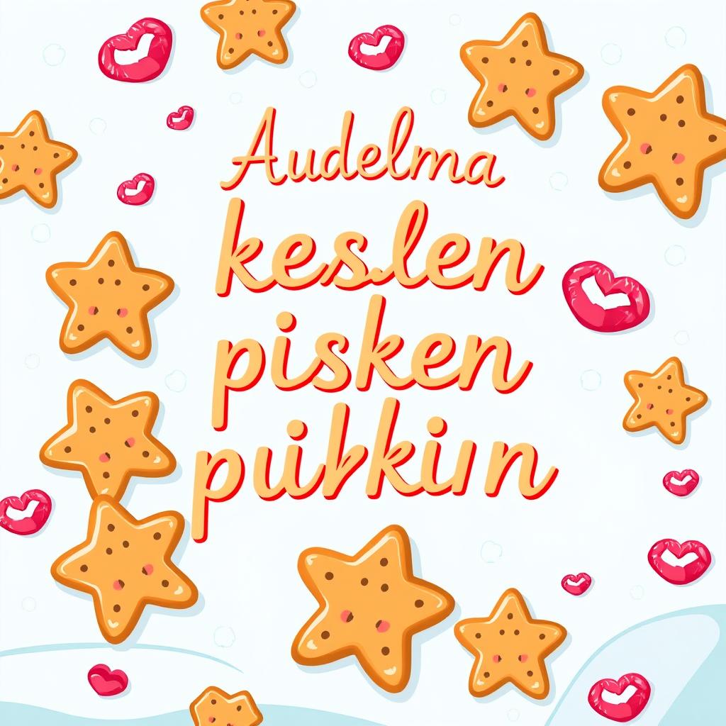 A colorful and playful cartoon-style book cover for the title 'Suudelma kesken piparin tuoksun' (A Kiss Between the Smell of Christmas Cookies), designed to capture the whimsical essence of young adult fantasy