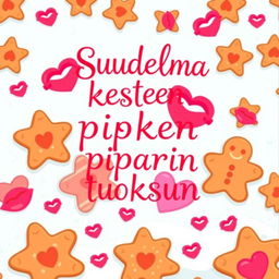 A colorful and playful cartoon-style book cover for the title 'Suudelma kesken piparin tuoksun' (A Kiss Between the Smell of Christmas Cookies), designed to capture the whimsical essence of young adult fantasy
