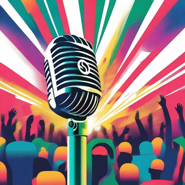 Illustrate a captivating, wordless flyer for a microphone show