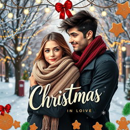 A heartwarming and festive book cover for a story about a girl healing from a breakup during the winter and Christmas season in college