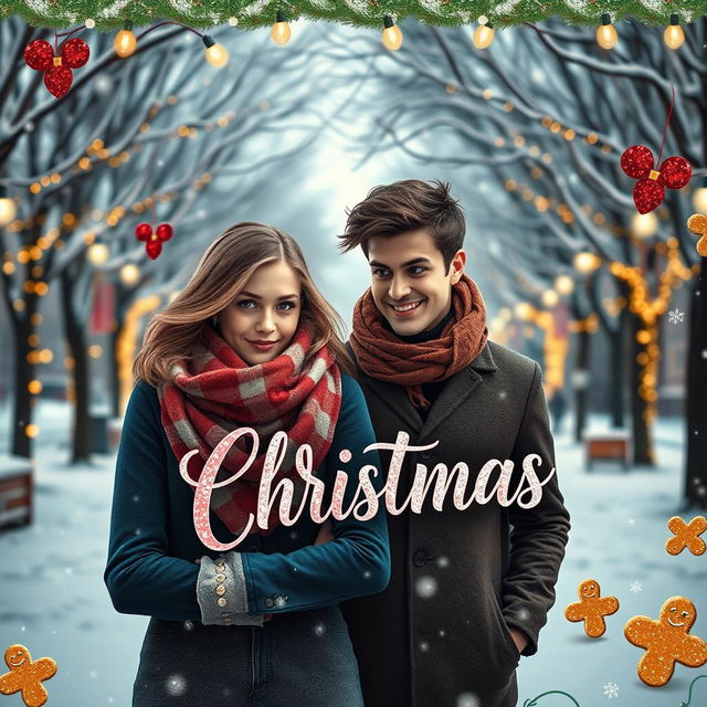 A heartwarming and festive book cover for a story about a girl healing from a breakup during the winter and Christmas season in college