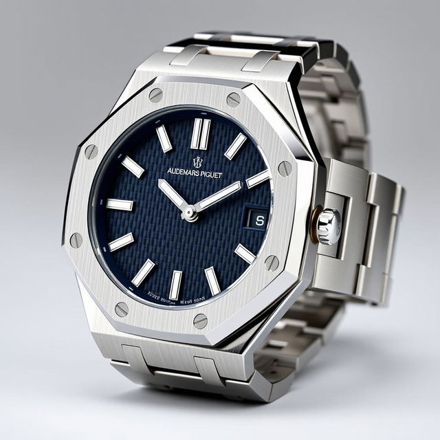 A striking luxury sport watch featuring an octagonal bezel design inspired by the Audemars Piguet Royal Oak