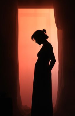 A captivating scene depicting two silhouettes, one standing dominantly over the other, set against a softly lit background that suggests intimacy and tension