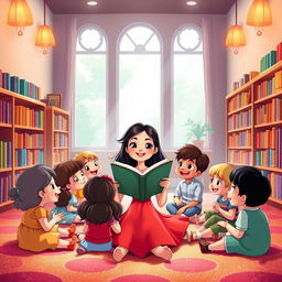 A charming Disney-style illustration featuring a young girl named Nina with long black hair, radiating happiness