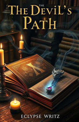 A mystical scene for a fantasy book cover titled 'The Devil's Path' by Eclypse Writez