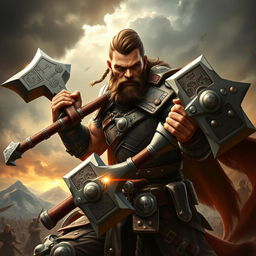 A rugged fighter hero embodying both strength and intelligence, depicted in a dynamic pose