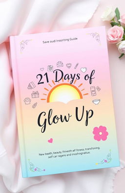 An inviting and inspiring layout of a guide titled '21 Days of Glow Up', featuring a colorful and vibrant design