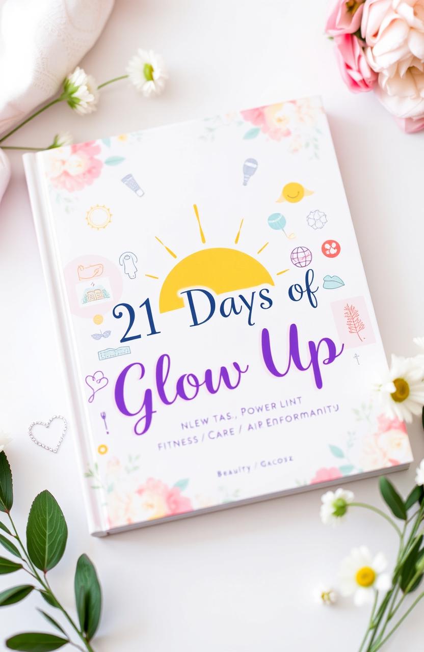 An inviting and inspiring layout of a guide titled '21 Days of Glow Up', featuring a colorful and vibrant design