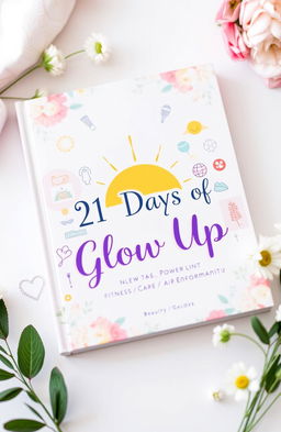 An inviting and inspiring layout of a guide titled '21 Days of Glow Up', featuring a colorful and vibrant design