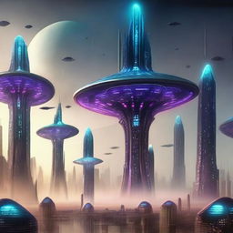 Illustrate a city inhabited by plasma aliens as conceptualized by scientific speculations.