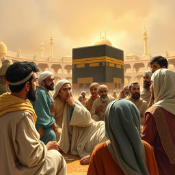 A respectful and detailed artistic depiction of the Prophet Muhammad, inspired by traditional Islamic art and culture, illustrating significant moments from the Sunnah and Sirah