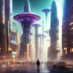 Illustrate a city inhabited by plasma aliens as conceptualized by scientific speculations.