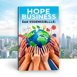 A visually striking cover design for a book on business and social responsibility, featuring a fusion of vibrant colors and symbols representing sustainability and ethical practices