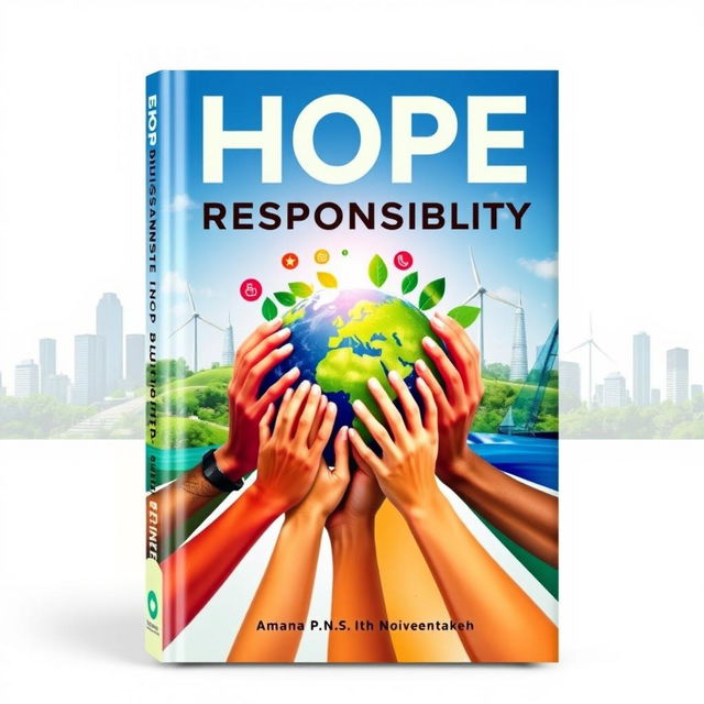 A visually striking cover design for a book on business and social responsibility, featuring a fusion of vibrant colors and symbols representing sustainability and ethical practices