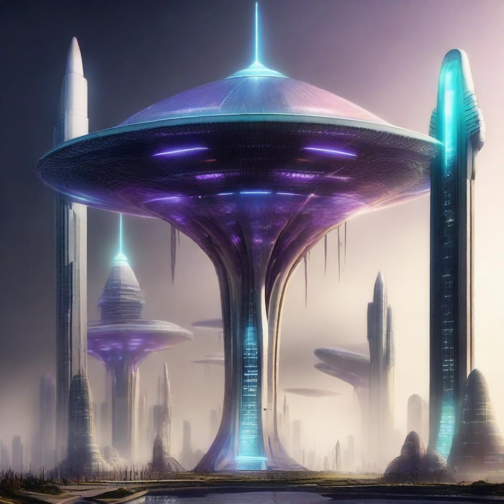 Illustrate a city inhabited by plasma aliens as conceptualized by scientific speculations.