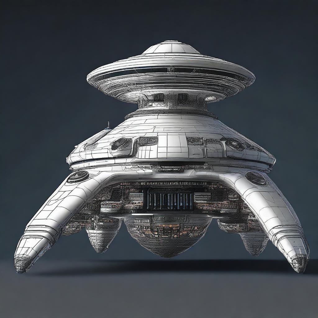 Illustrate a spaceship as it would look if designed and used by plasma aliens, based on scientific speculation.