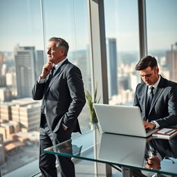 A captivating scene depicting two CEOs in a modern office environment