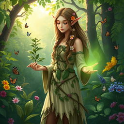 A half-elf druid deeply in love with plants and dedicated to helping others