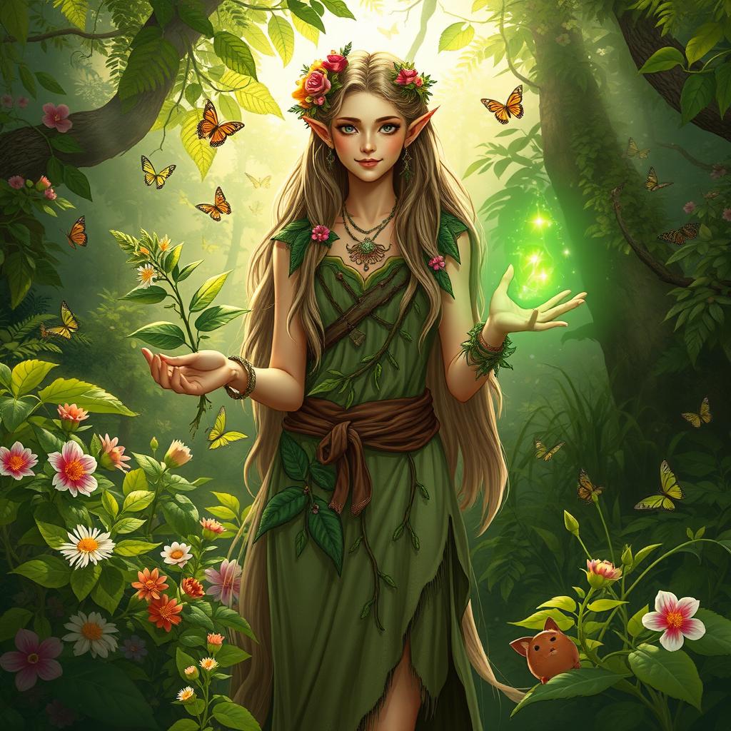 A half-elf druid deeply in love with plants and dedicated to helping others