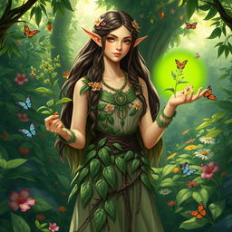 A half-elf druid deeply in love with plants and dedicated to helping others
