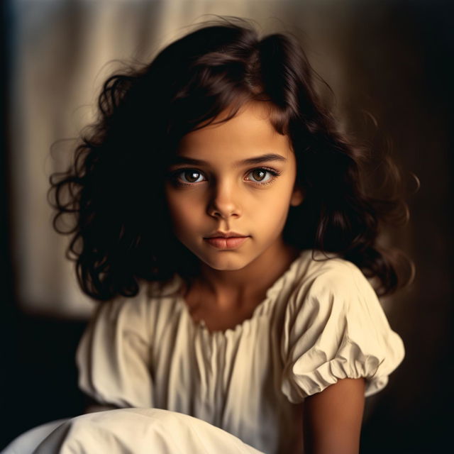 A high-definition 36k portrait titled 'Innocence' by Yousuf Karsh featuring a young girl with wide eyes and a simple white dress against a blurred background