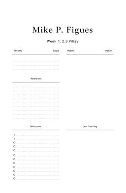 A minimalist personal development planner layout for weeks 1 to 3, featuring a clean and simple design