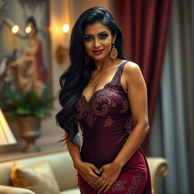 A very sexy tall Indian woman embodying the qualities of a confident, alluring mature woman (milf)