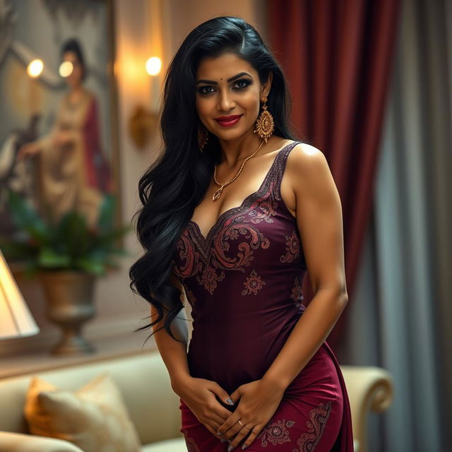 A very sexy tall Indian woman embodying the qualities of a confident, alluring mature woman (milf)