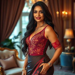 A very sexy tall Indian woman embodying the qualities of a confident, alluring mature woman (milf)