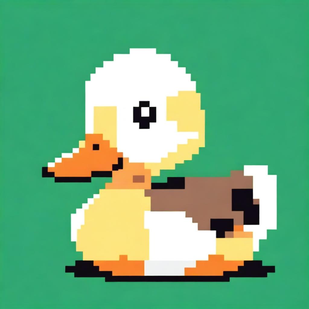 Generate an image of a cute duck that is 10 pixels high in a pixellated art style.