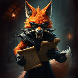 An evil humanoid fox demon, featuring vibrant orange fur and prominent white tusks that protrude menacingly from its mouth