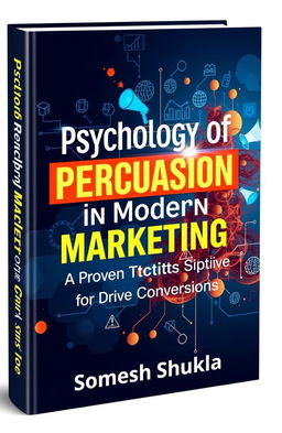 An intricately designed book cover titled 'Psychology of Persuasion in Modern Marketing: Proven Tactics to Drive Conversions' by Somesh Shukla