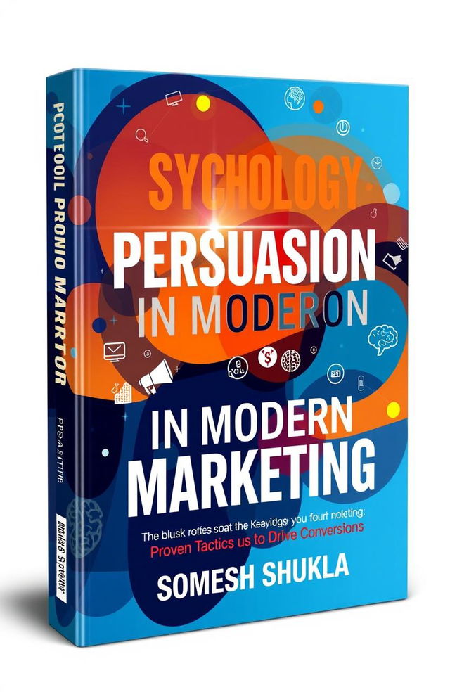 An intricately designed book cover titled 'Psychology of Persuasion in Modern Marketing: Proven Tactics to Drive Conversions' by Somesh Shukla