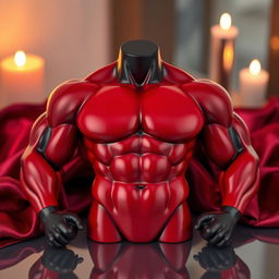 A striking rubber sex toy shaped like a muscular man's body, showcasing well-defined abs, strong arms, and a sculpted chest