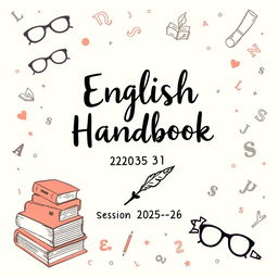 A hand-drawn style cover page for an English Handbook for the session 2025-26