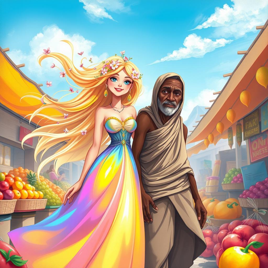 A beautiful woman and a poor man in a heartwarming and artistic illustration