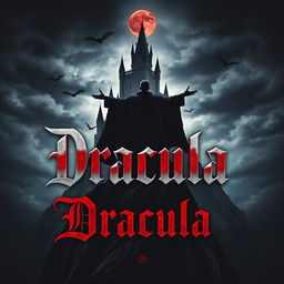 A dramatic and captivating book cover design for a classic Dracula novel, featuring an imposing castle atop a cliff against a dark, stormy sky