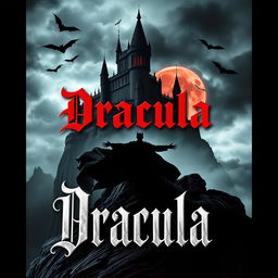 A dramatic and captivating book cover design for a classic Dracula novel, featuring an imposing castle atop a cliff against a dark, stormy sky