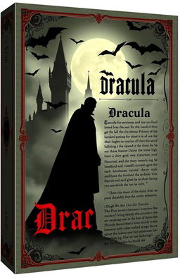 An artistic rendition of the classic 1897 book cover of 'Dracula' by Bram Stoker, featuring an ominous and atmospheric design