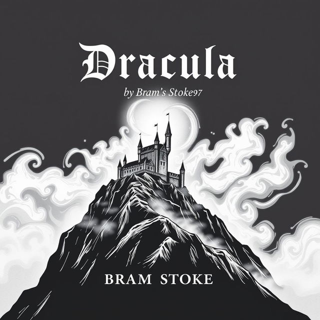 A striking black and white book cover design for 'Dracula' by Bram Stoker, 1897