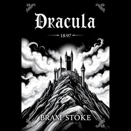 A striking black and white book cover design for 'Dracula' by Bram Stoker, 1897