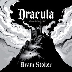 A striking black and white book cover design for 'Dracula' by Bram Stoker, 1897